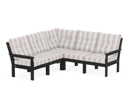 POLYWOOD® Vineyard 5-Piece Sectional in Black / Buffalo Plaid Dune Burlap