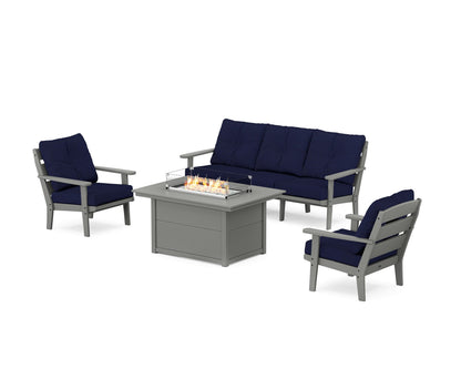 POLYWOOD® Lakeside Deep Seating Fire Pit Table Set in Slate Grey / Navy