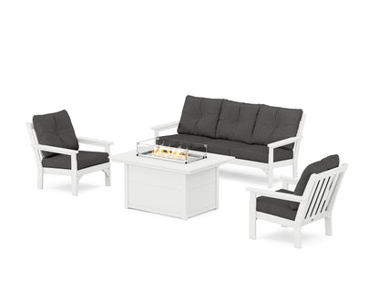 POLYWOOD® Vineyard Deep Seating Fire Pit Table Set in White / Spectrum Carbon