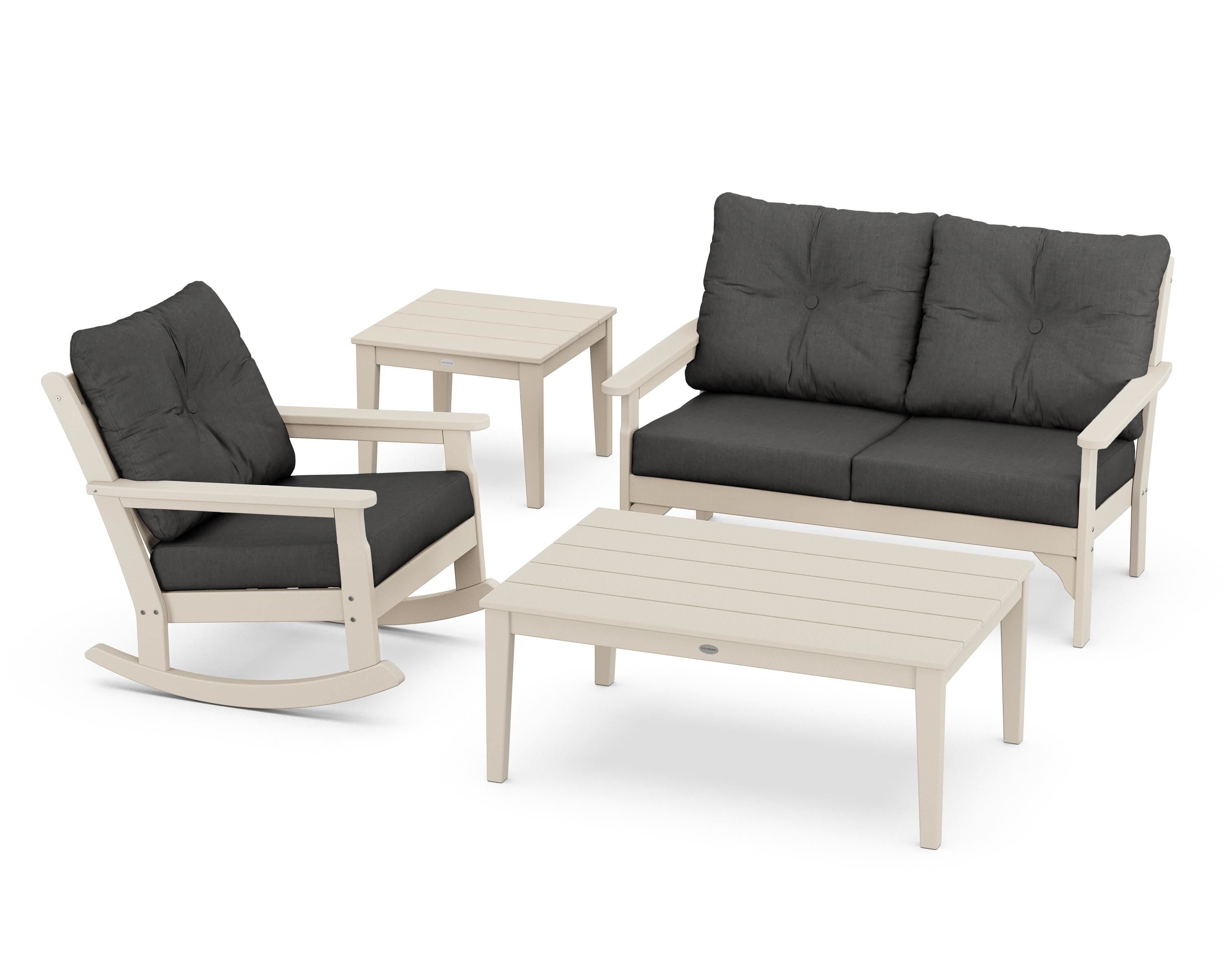 POLYWOOD® Vineyard 4-Piece Deep Seating Rocker Set in Sand / Spectrum Carbon