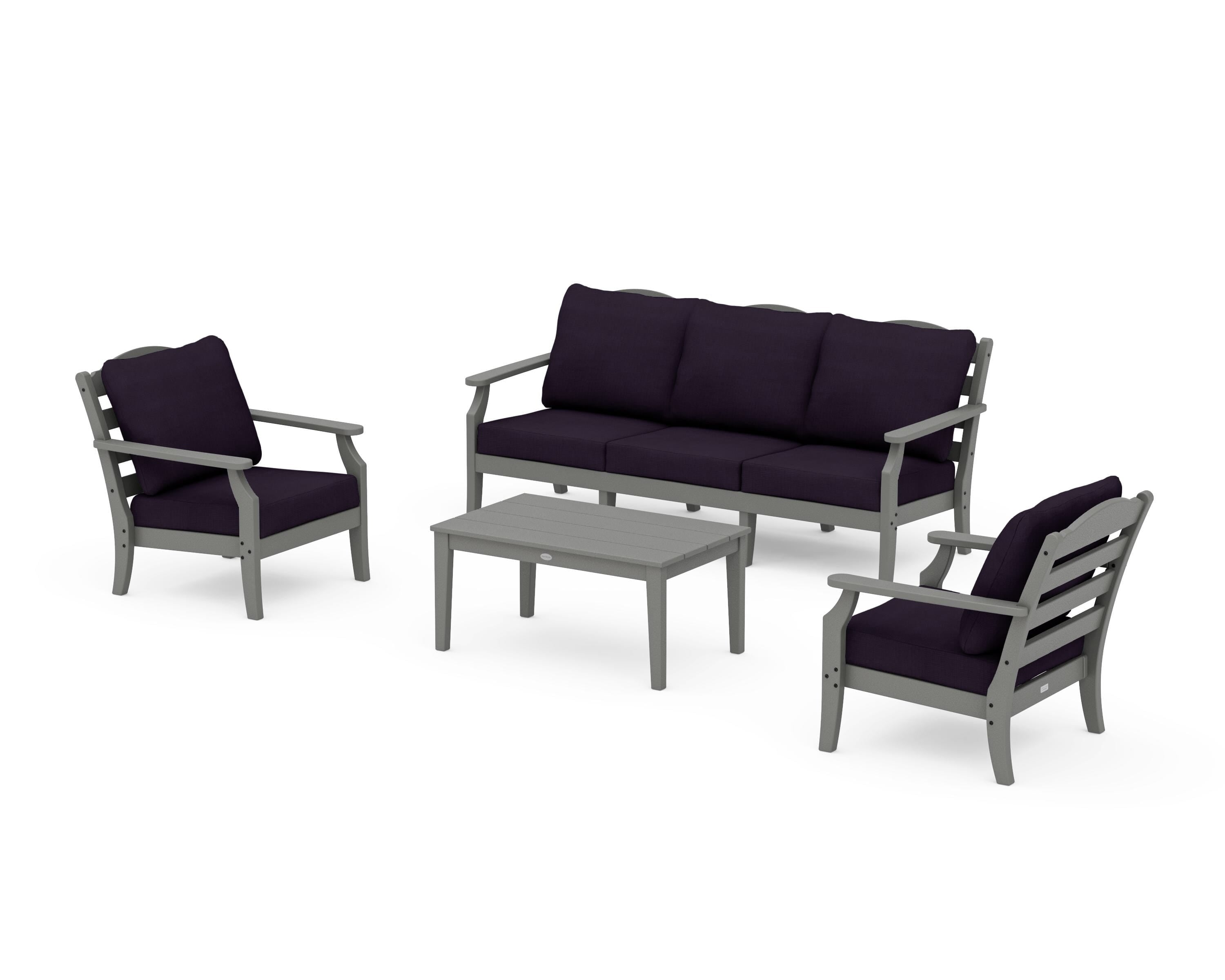 Draper James™ by  POLYWOOD® Savannah 4-Piece Deep Seating Set with Sofa in Slate Grey / Navy Linen