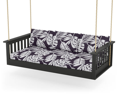 POLYWOOD® Vineyard Daybed Swing in Black / Leaf Navy
