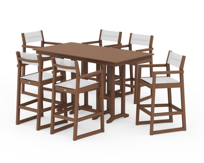 POLYWOOD® EDGE Sling Arm Chair 7-Piece Farmhouse Bar Set in Teak / White Sling