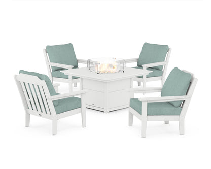 Country Living Cottage 5-Piece Deep Seating Set with Fire Pit Table in White / Glacier Spa