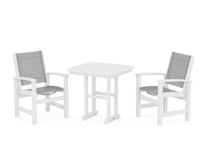 POLYWOOD® Coastal 3-Piece Dining Set in White / Metallic Sling