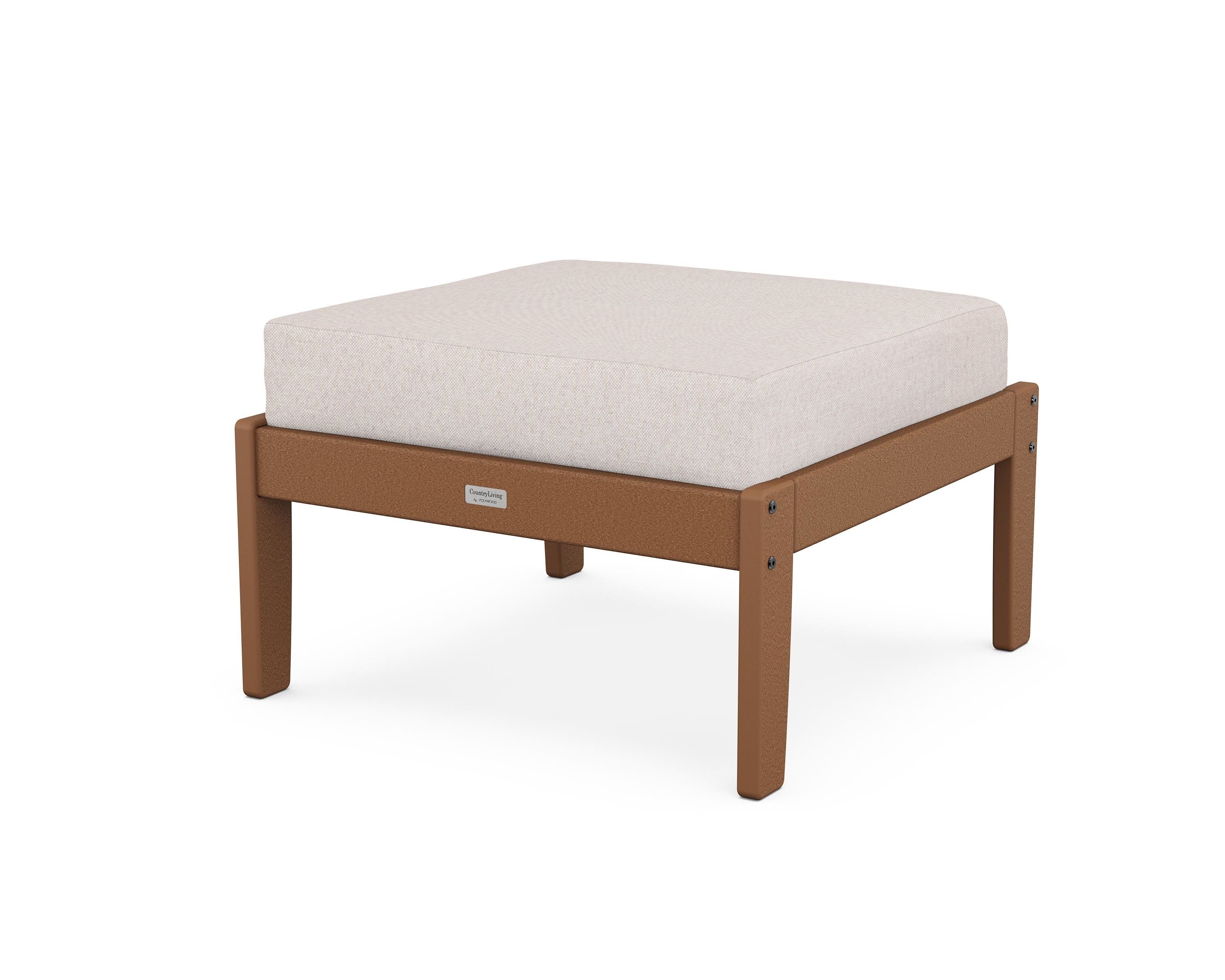 Country Living Cottage Deep Seating Ottoman in Teak / Dune Burlap