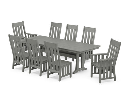 Martha Stewart by POLYWOOD® Acadia 9-Piece Farmhouse Dining Set with Trestle Legs in Slate Grey