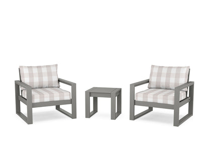 POLYWOOD® EDGE Sectional 3-Piece Deep Seating Set in Slate Grey / Buffalo Plaid Dune Burlap