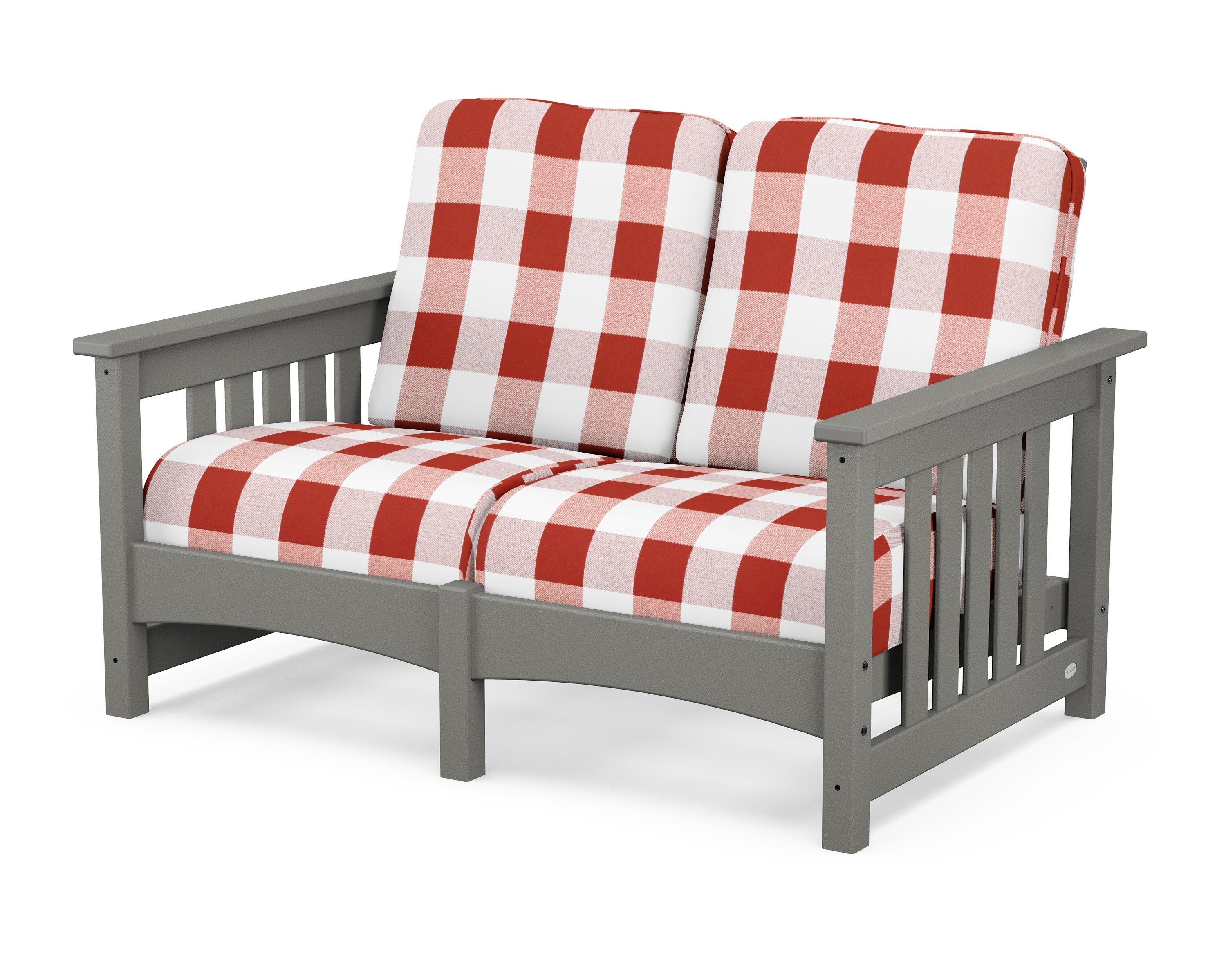 POLYWOOD® Club Mission Loveseat in Slate Grey / Buffalo Plaid Crimson