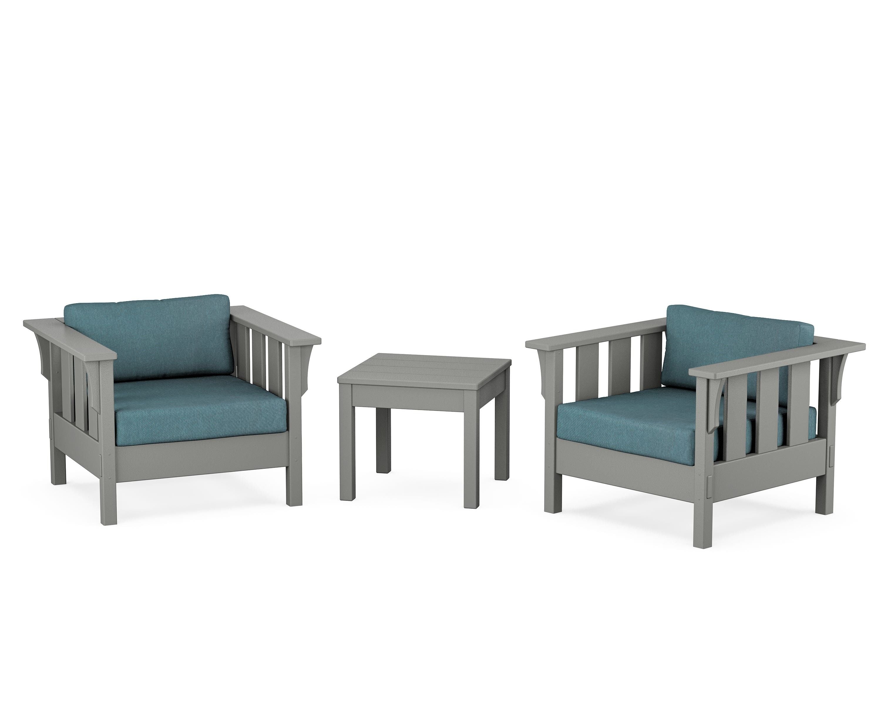 Martha Stewart by POLYWOOD® Acadia 3-Piece Deep Seating Set in Slate Grey / Ocean Teal