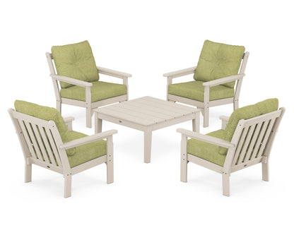 POLYWOOD® Vineyard 5-Piece Deep Seating Conversation Set in Sand / Chartreuse Boucle