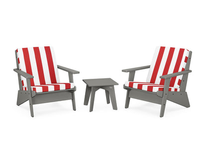 POLYWOOD® Riviera Modern Lounge 3-Piece Set in Slate Grey / Cabana Stripe Crimson
