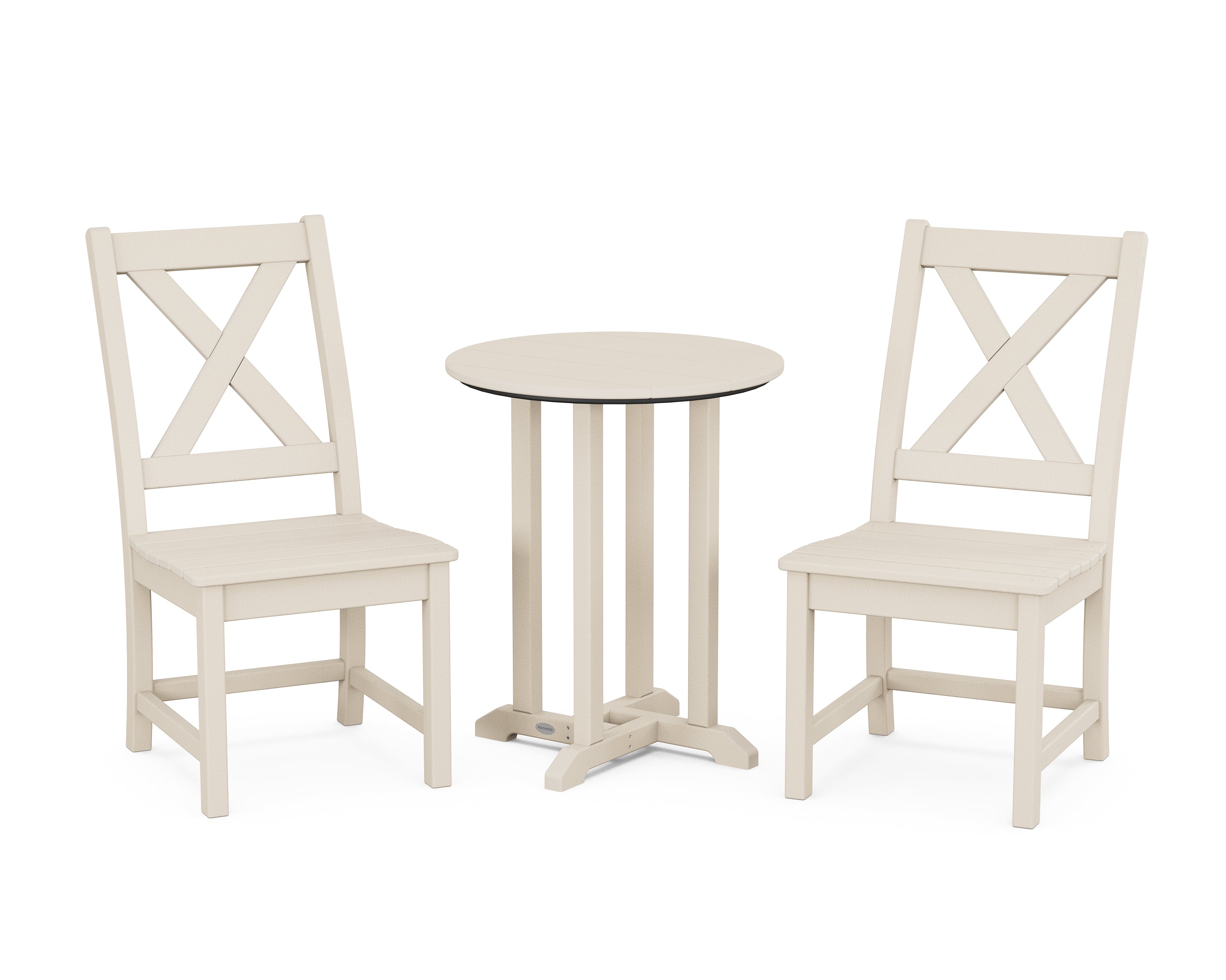 POLYWOOD® Braxton Side Chair 3-Piece Round Bistro Dining Set in Sand