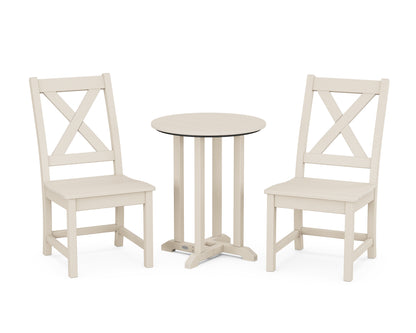 POLYWOOD® Braxton Side Chair 3-Piece Round Bistro Dining Set in Sand