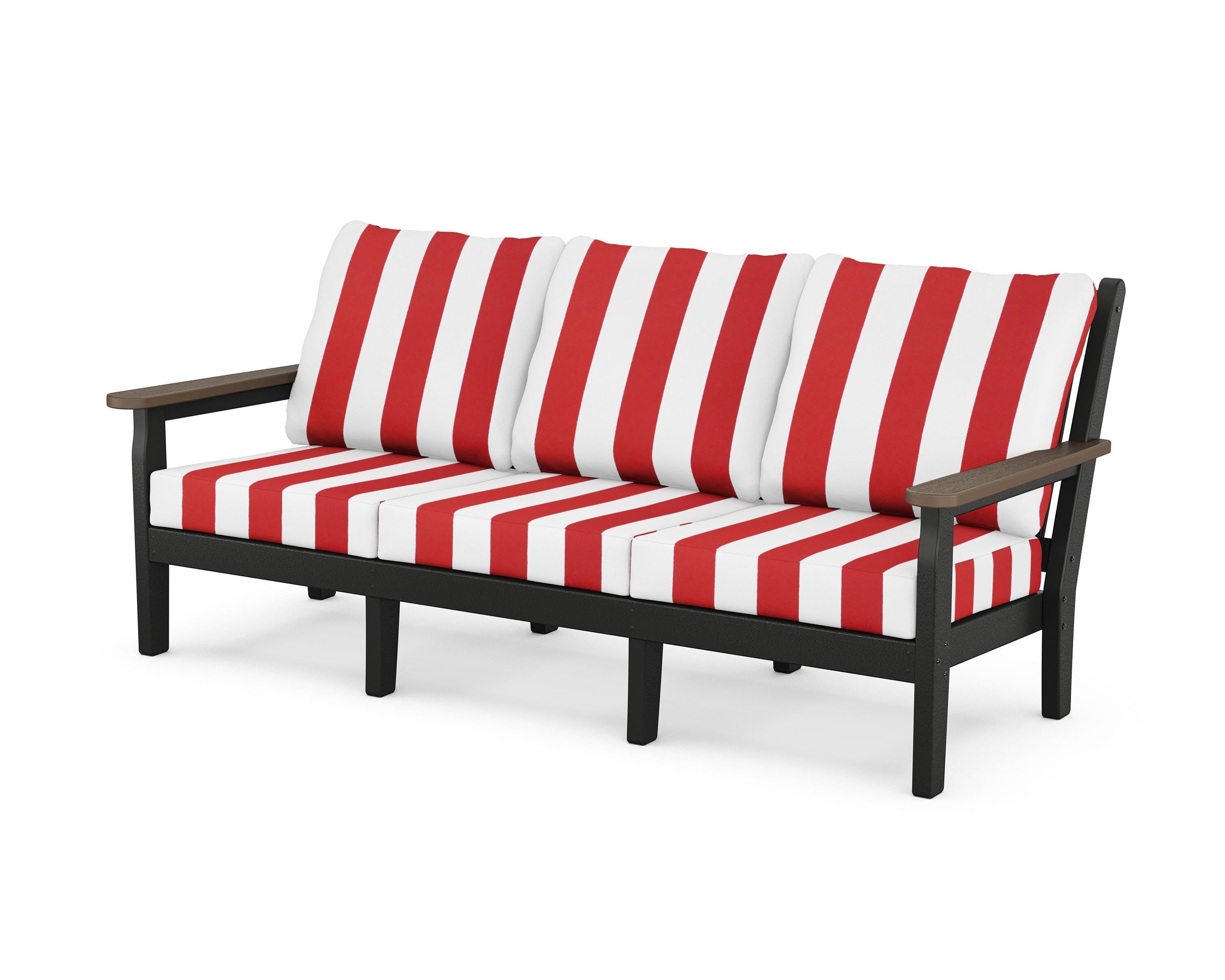 POLYWOOD® Chippendale Deep Seating Sofa in Black / Kona / Cabana Stripe Crimson