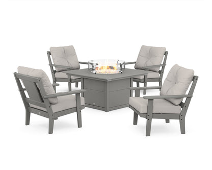 POLYWOOD® Prairie 5-Piece Deep Seating Set with Fire Pit Table in Slate Grey / Cast Ash