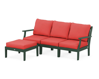 POLYWOOD® Braxton Modular 4-Piece Deep Seating Set with Ottoman in Green / Crimson Linen