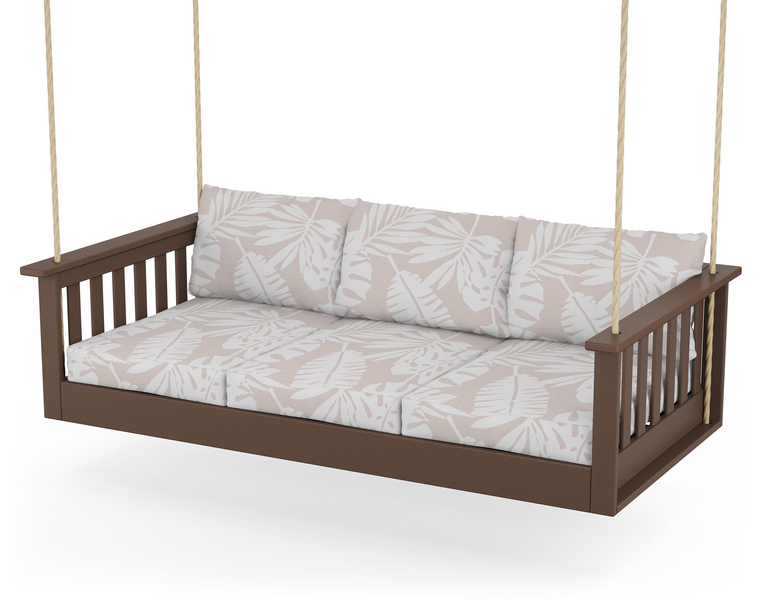 POLYWOOD® Vineyard Daybed Swing in Mahogany / Leaf Dune Burlap