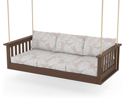 POLYWOOD® Vineyard Daybed Swing in Mahogany / Leaf Dune Burlap