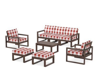 POLYWOOD® EDGE Sectional 8-Piece Lounge Sofa Set in Mahogany / Buffalo Plaid Crimson