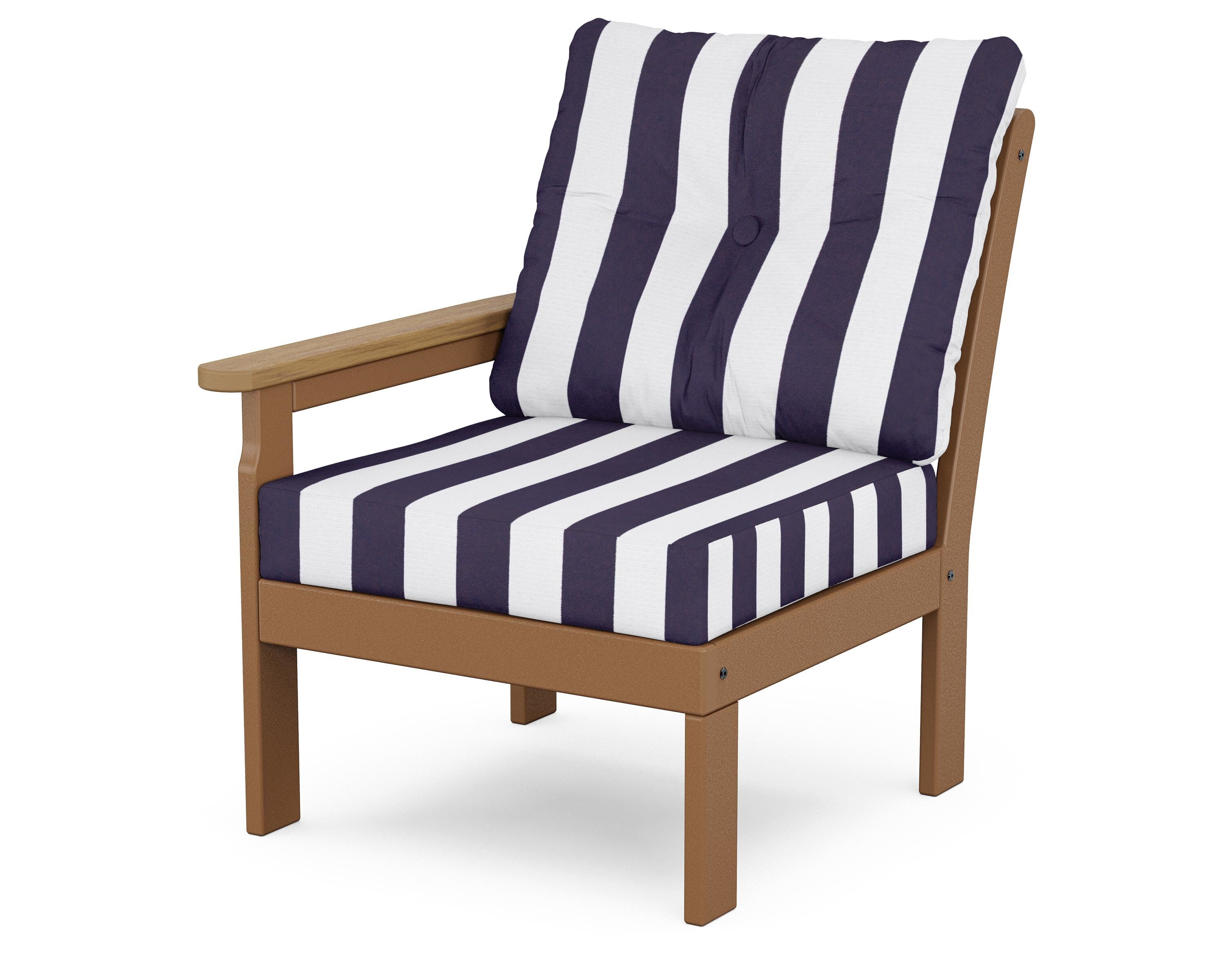 POLYWOOD® Vineyard Modular Left Arm Chair in Teak / Natural / Cabana Stripe Navy