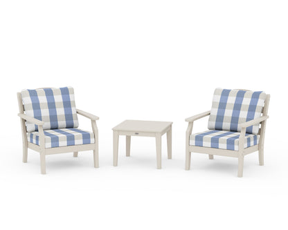 Draper James™ by  POLYWOOD® Savannah 3-Piece Deep Seating Set in Sand / Buffalo Plaid Sky Blue