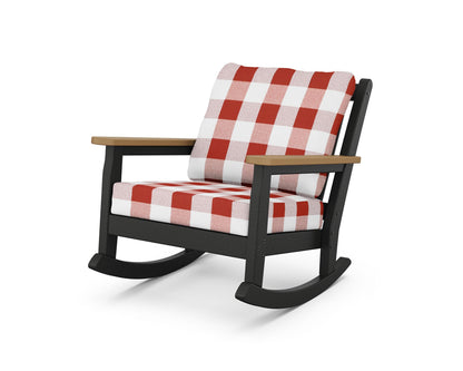 POLYWOOD® Chippendale Deep Seating Rocking Chair in Black / Natural / Buffalo Plaid Crimson