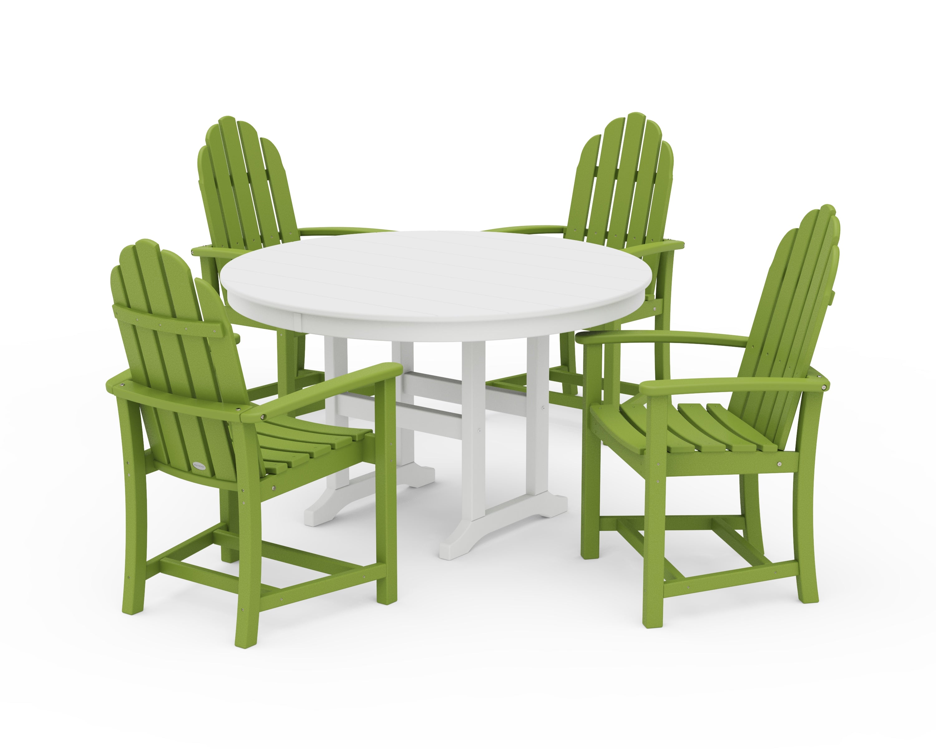 POLYWOOD® Classic Adirondack 5-Piece Round Farmhouse Dining Set in Lime / White