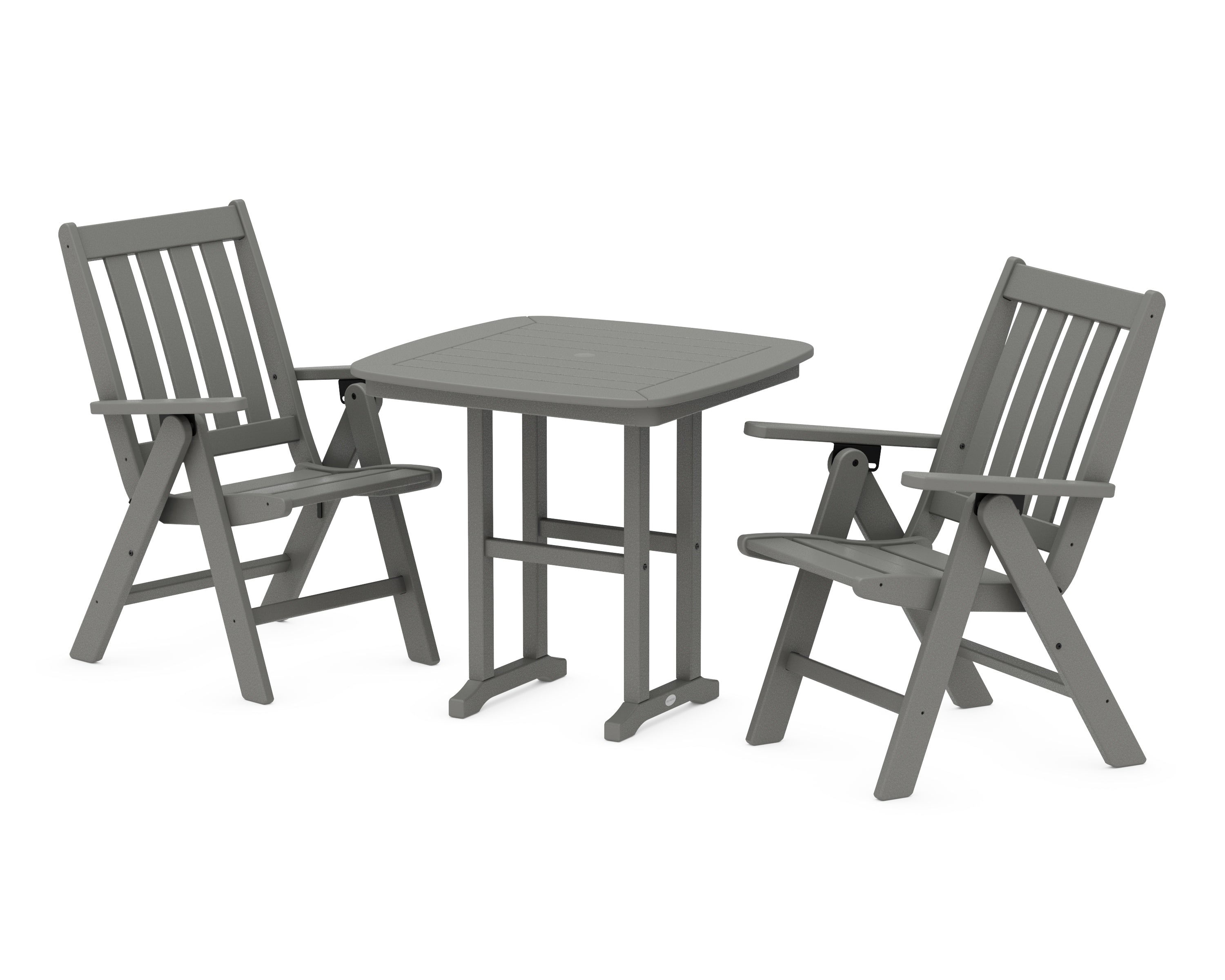 POLYWOOD® Vineyard Folding Chair 3-Piece Dining Set in Slate Grey
