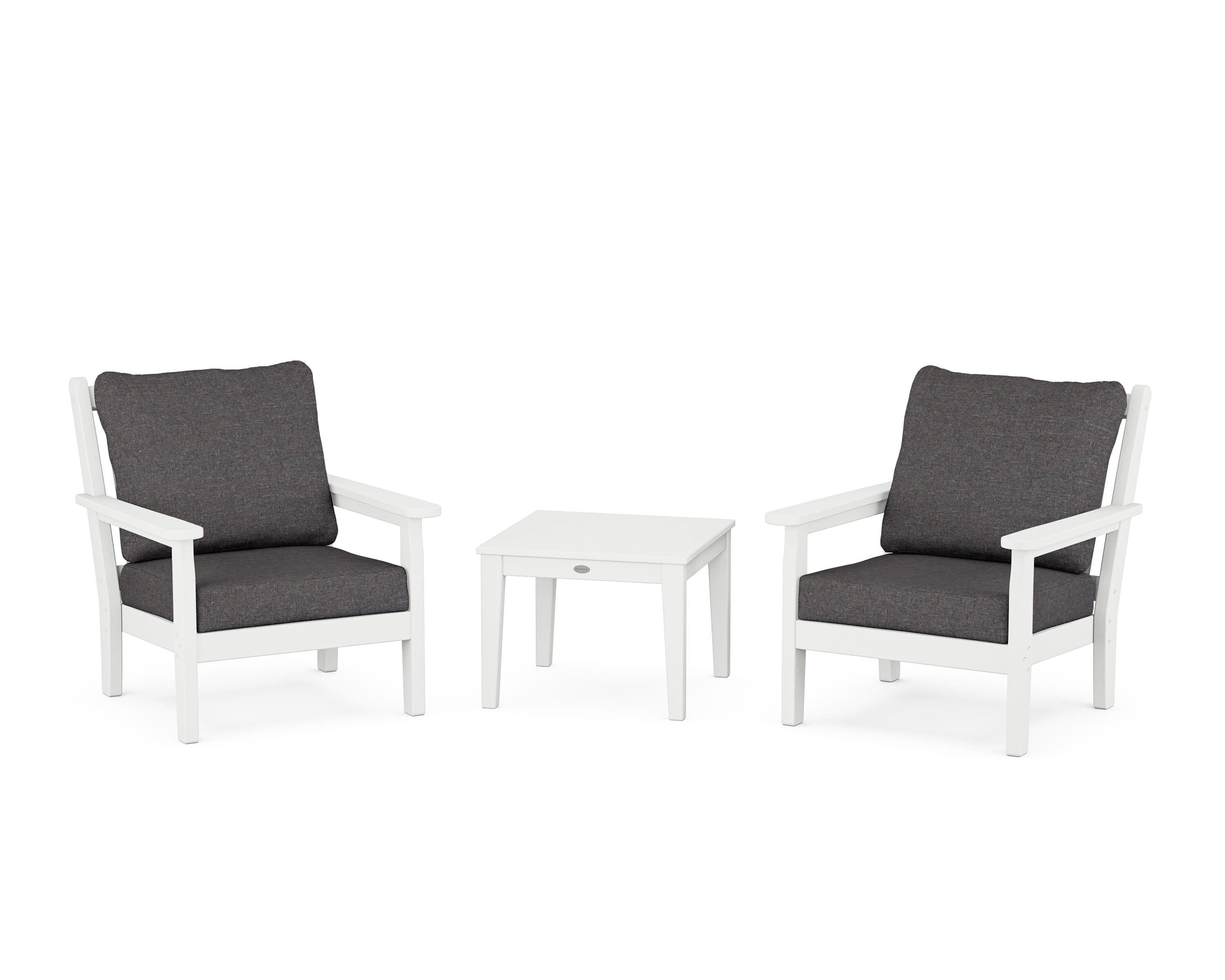 POLYWOOD® Chippendale 3-Piece Deep Seating Set in White / Ash Charcoal