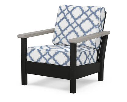 POLYWOOD® Harbour Deep Seating Chair in Black / Driftwood / Trellis Sky Blue