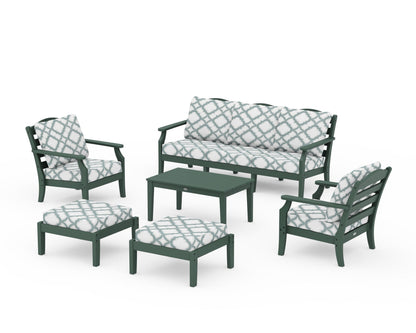 Draper James™ by  POLYWOOD® Savannah 6-Piece Lounge Sofa Set in Green / Trellis Glacier Spa