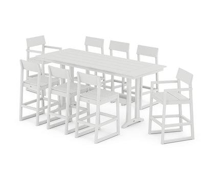 POLYWOOD® EDGE 9-Piece Farmhouse Bar Set with Trestle Legs in White