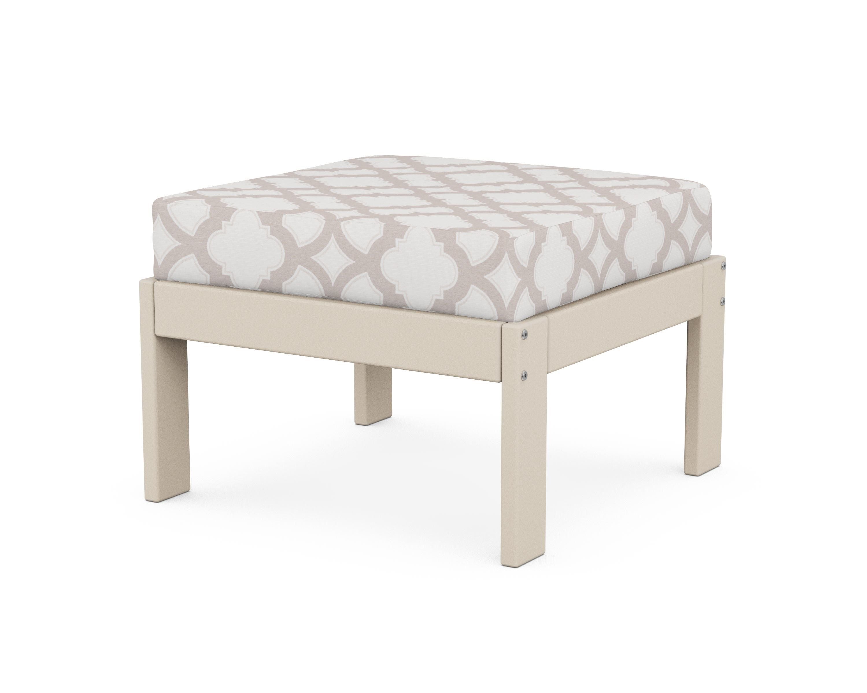 POLYWOOD® Vineyard Modular Ottoman in Sand / Trellis Dune Burlap