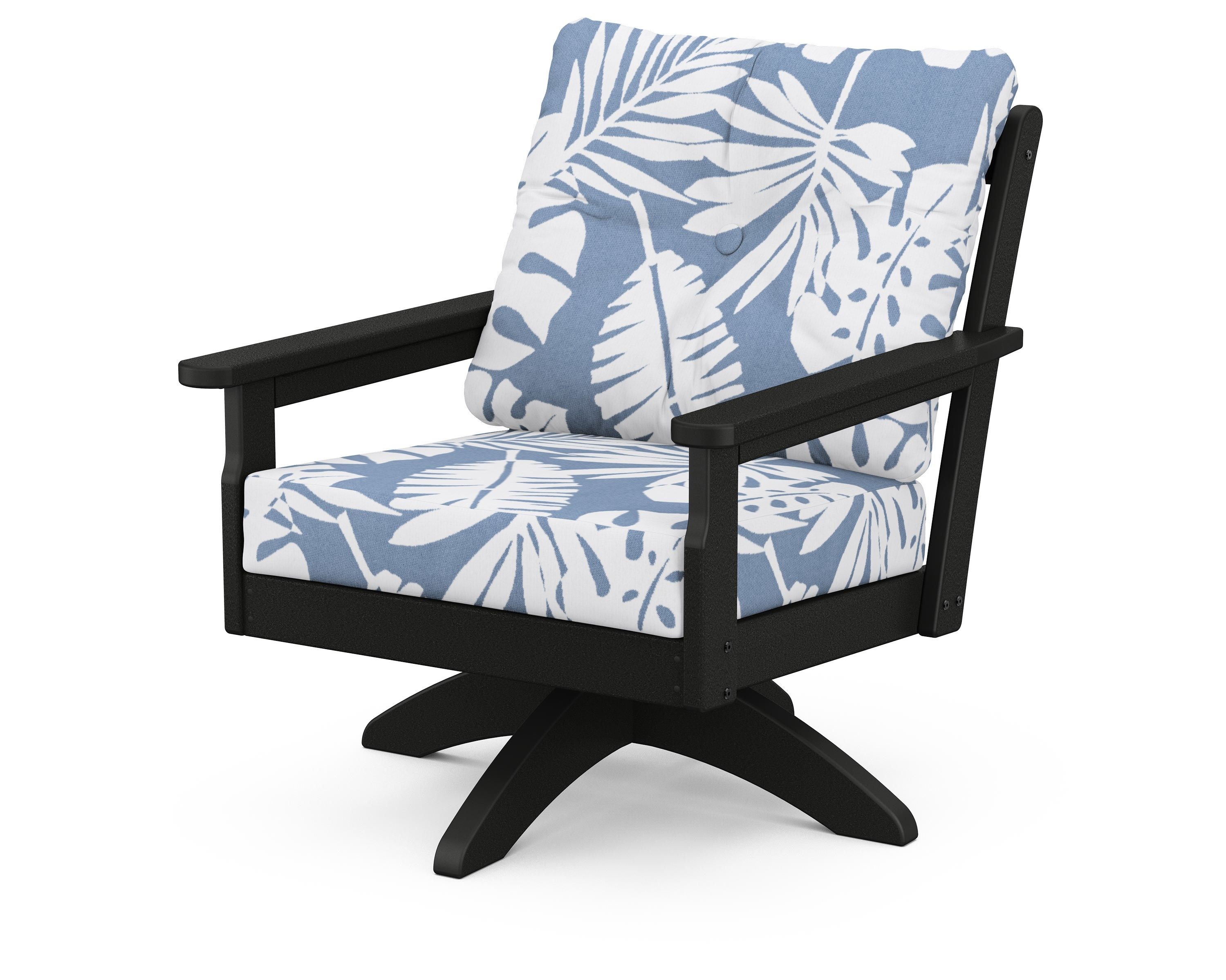 POLYWOOD® Vineyard Deep Seating Swivel Chair in Black / Leaf Sky Blue