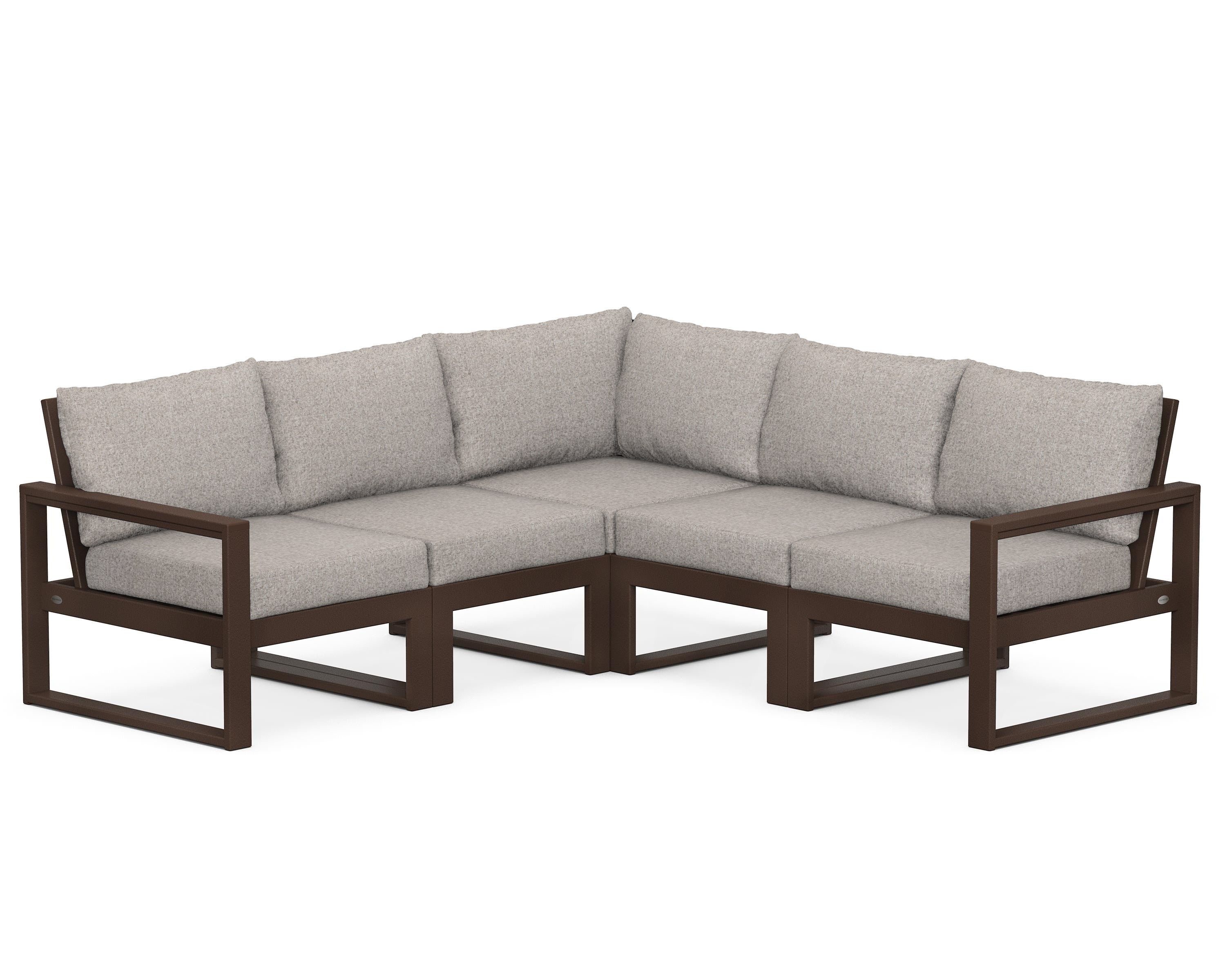 POLYWOOD® EDGE 5-Piece Modular Deep Seating Set in Mahogany / Weathered Tweed