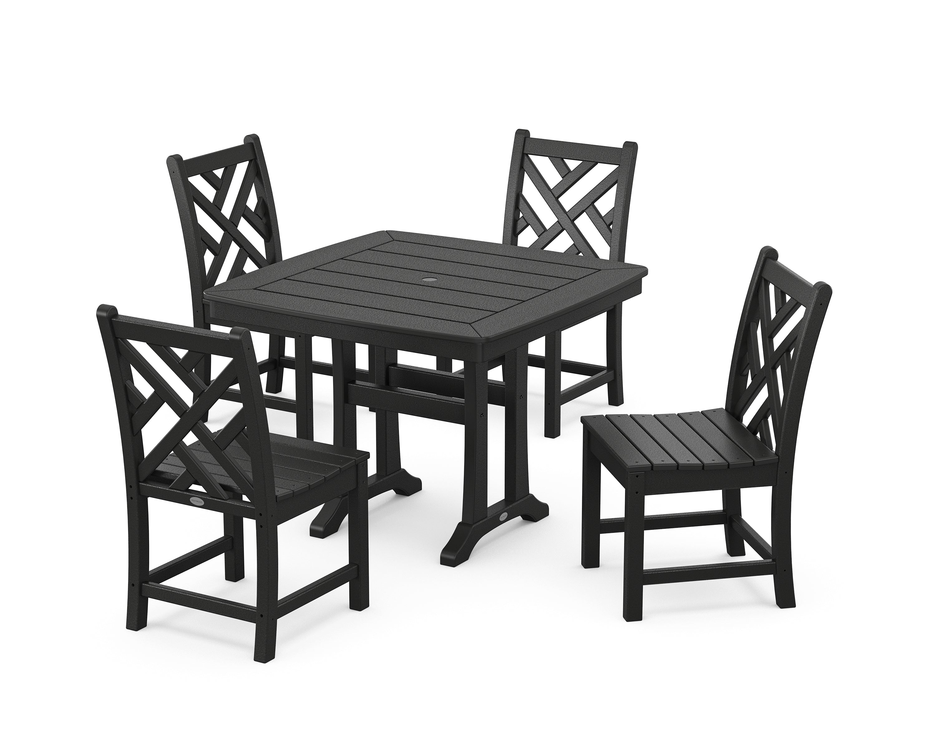 POLYWOOD® Chippendale Side Chair 5-Piece Dining Set with Trestle Legs in Black