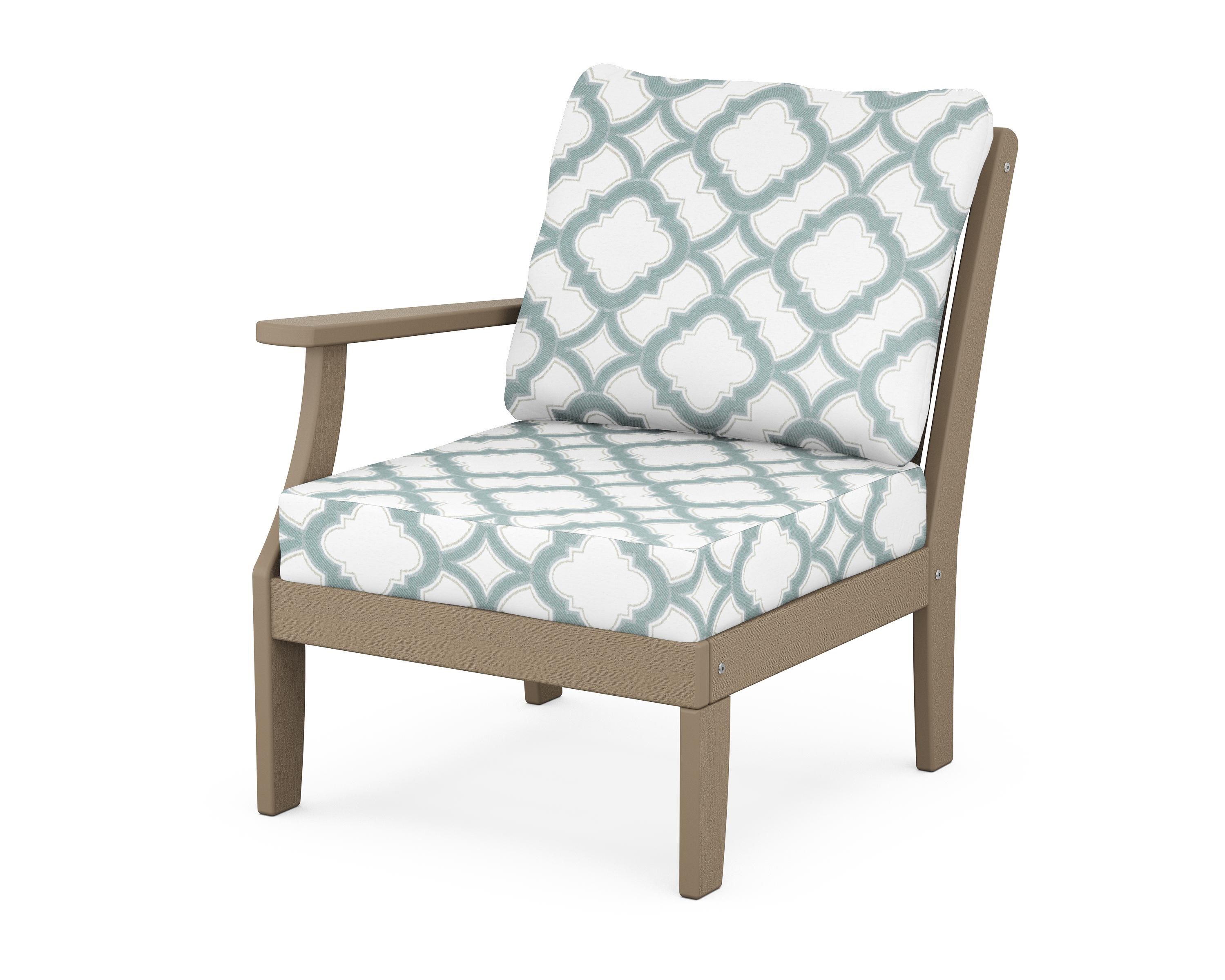 POLYWOOD® Braxton Modular Left Arm Chair in Vintage Sahara / Trellis Glacier Spa