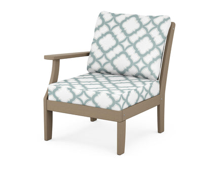 POLYWOOD® Braxton Modular Left Arm Chair in Vintage Sahara / Trellis Glacier Spa