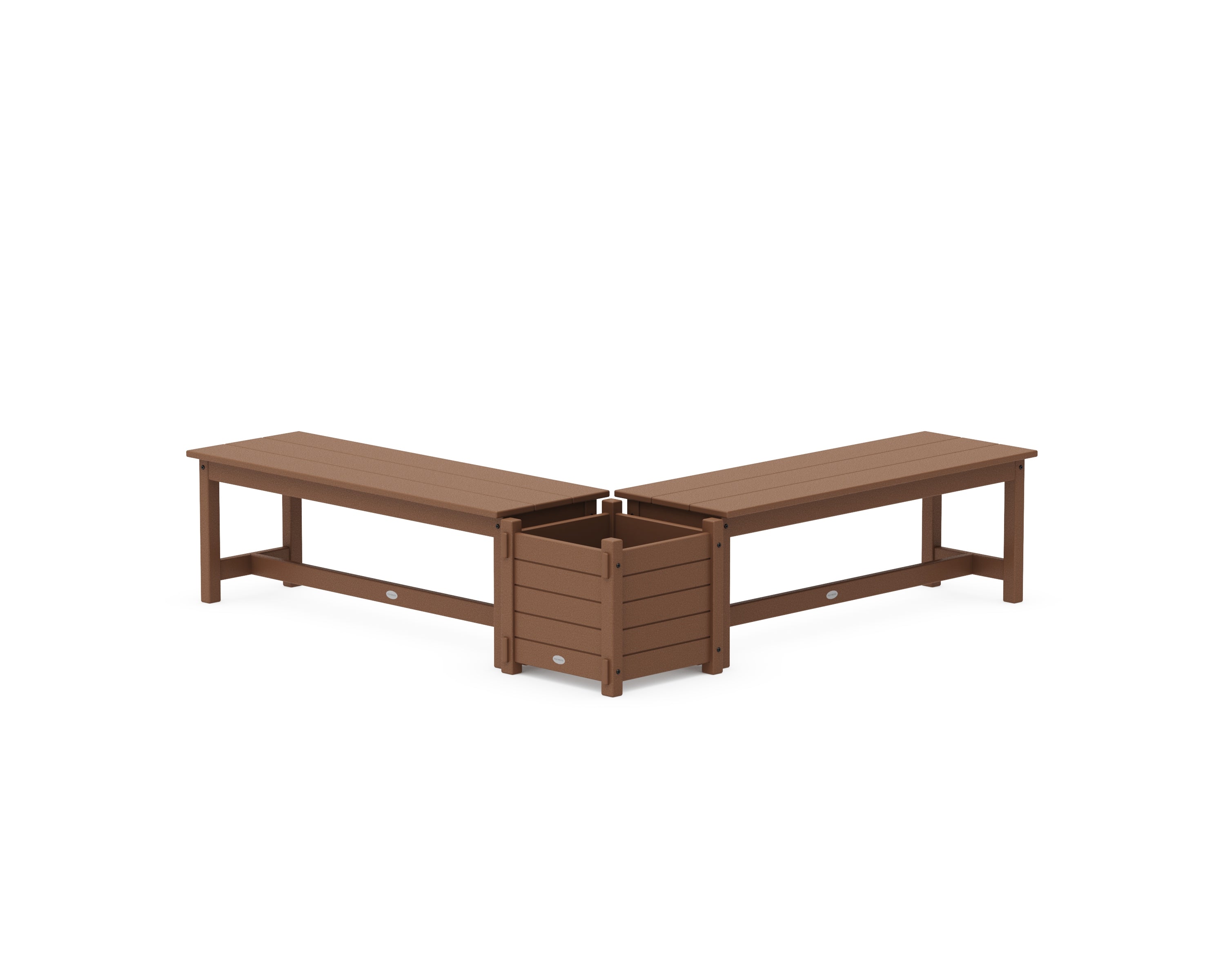 POLYWOOD® 48" Nautical L- Shaped Planter Bench Set in Teak