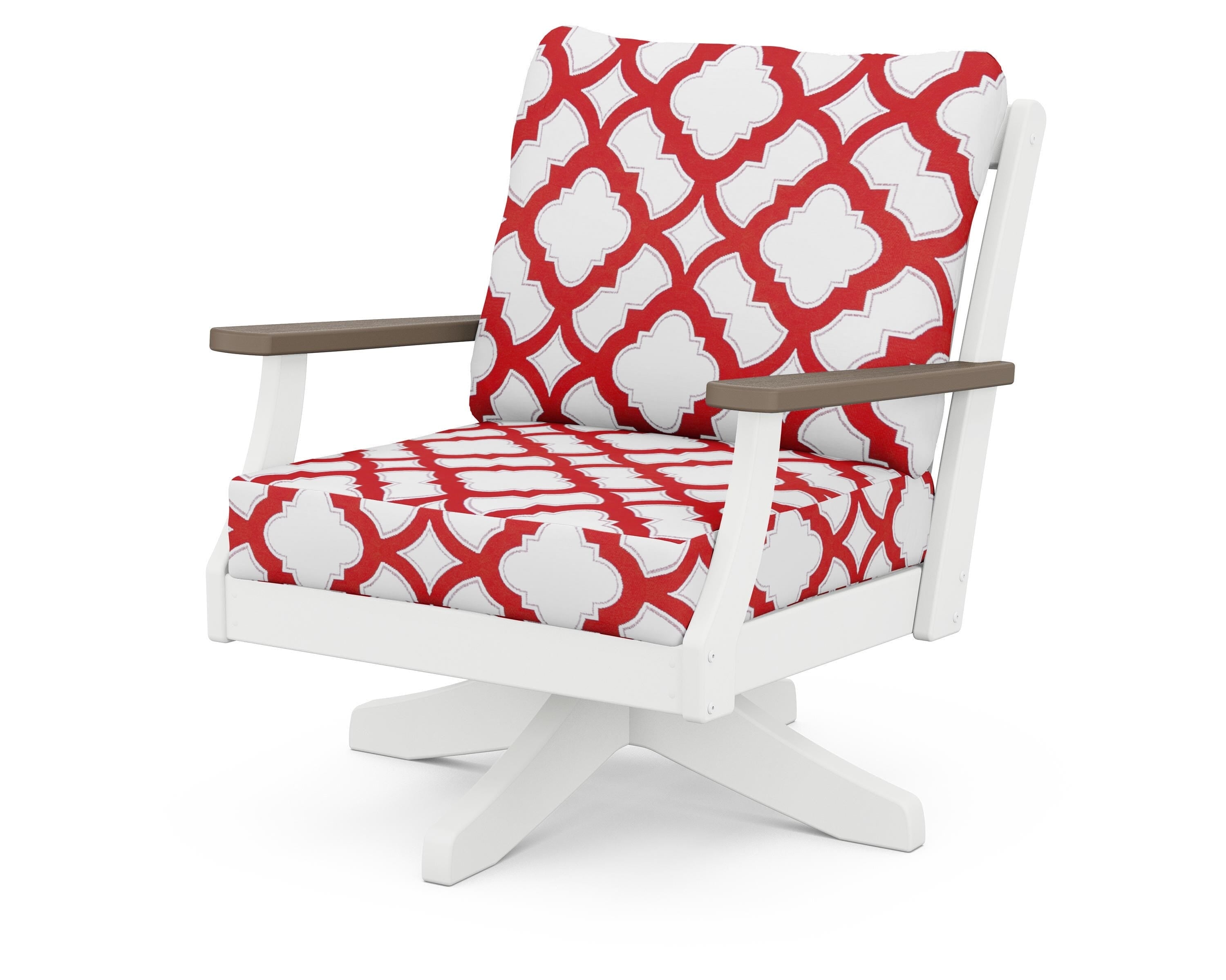 POLYWOOD® Braxton Deep Seating Swivel Chair in White / Kona / Trellis Crimson