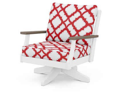 POLYWOOD® Braxton Deep Seating Swivel Chair in White / Kona / Trellis Crimson