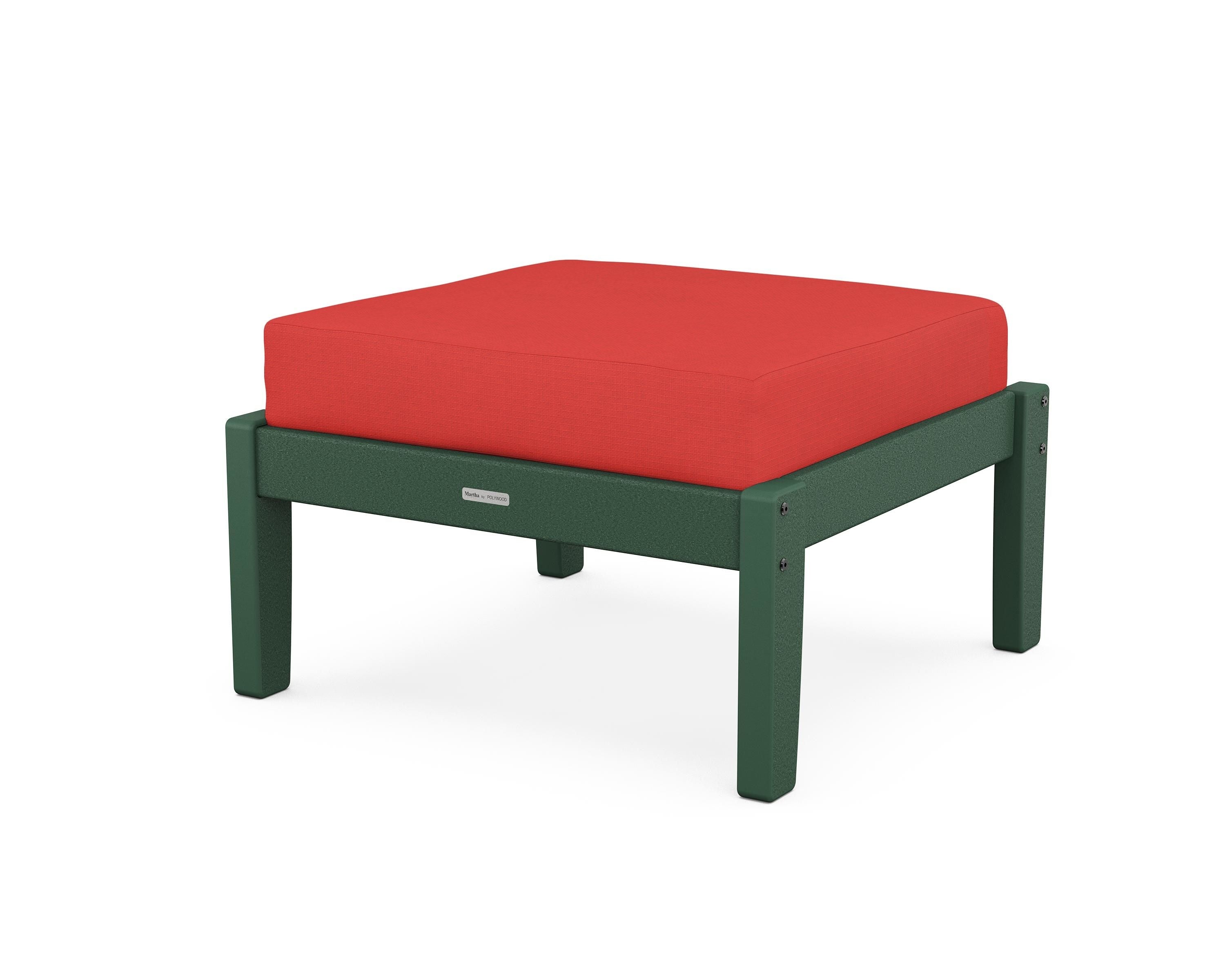 Martha Stewart by POLYWOOD® Chinoiserie Deep Seating Ottoman in Green / Crimson Linen
