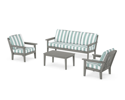 Country Living Cottage 4-Piece Deep Seating Set with Sofa in Slate Grey / Cabana Stripe Glacier Spa
