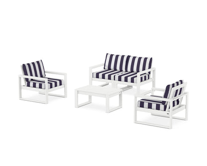 POLYWOOD® EDGE Sectional 4-Piece Deep Seating Set with Loveseat in White / Cabana Stripe Navy