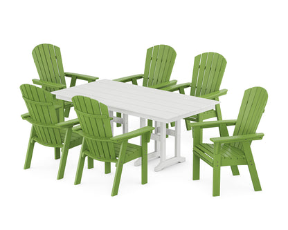 POLYWOOD® Nautical Curveback Adirondack 7-Piece Farmhouse Dining Set in Lime / White