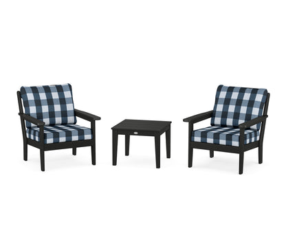 Country Living Cottage 3-Piece Deep Seating Set in Black / Buffalo Plaid Marine Indigo