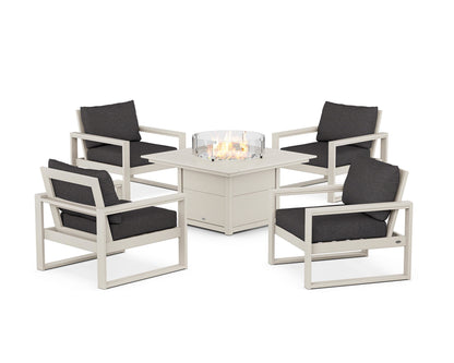 POLYWOOD® EDGE Sectional 5-Piece Deep Seating Set with Fire Pit Table in Sand / Ash Charcoal
