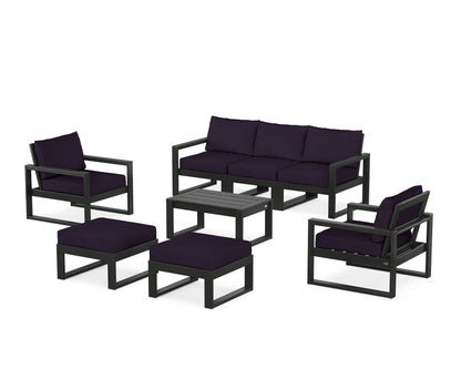 POLYWOOD® EDGE Sectional 8-Piece Lounge Sofa Set in Black / Navy Linen