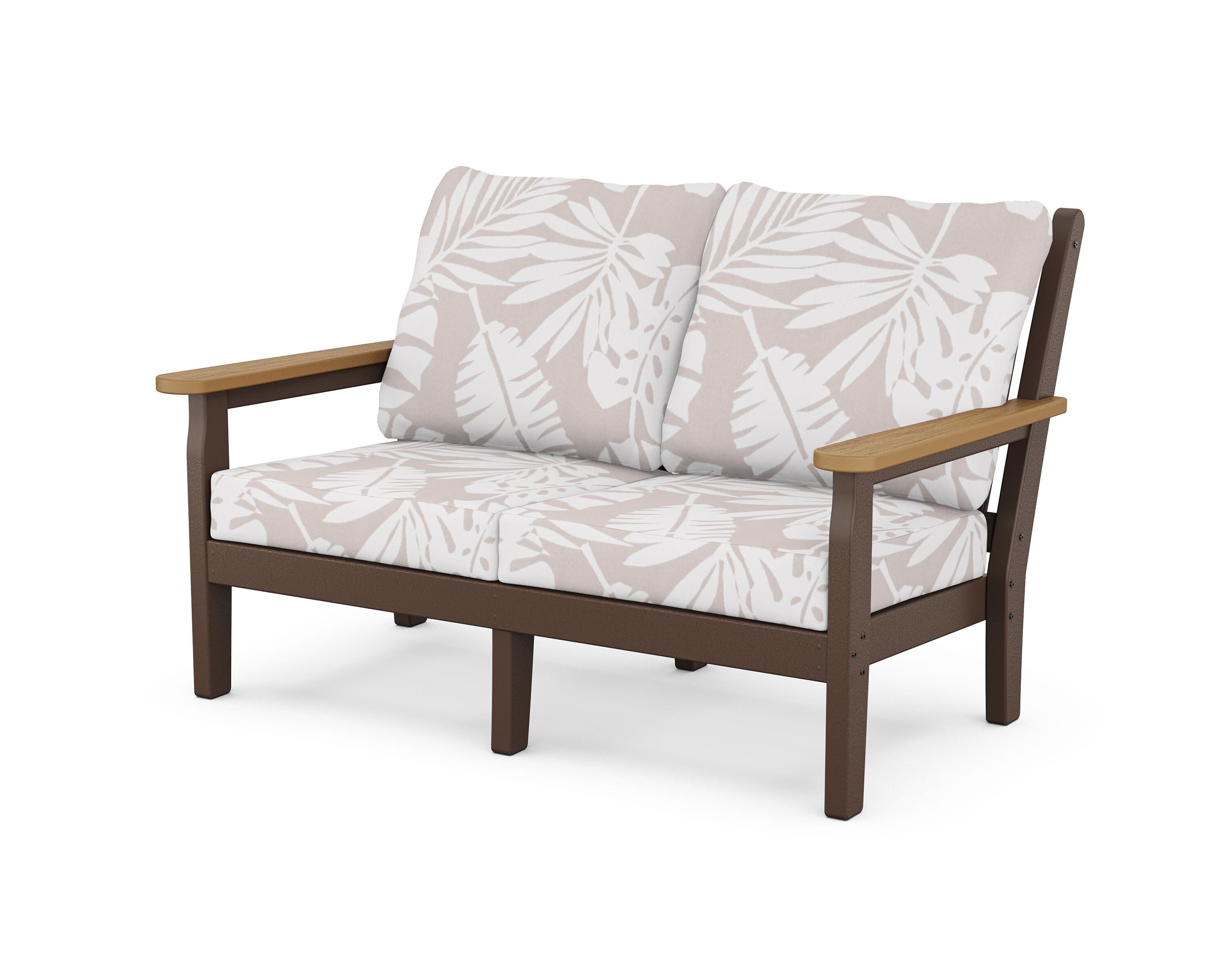 POLYWOOD® Chippendale Deep Seating Loveseat in Mahogany / Natural / Leaf Dune Burlap